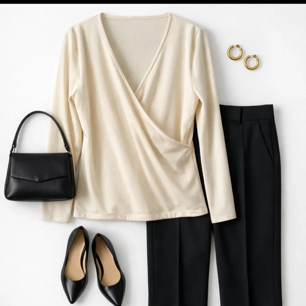 J. Crew Cream Velvet Wrap Style Top